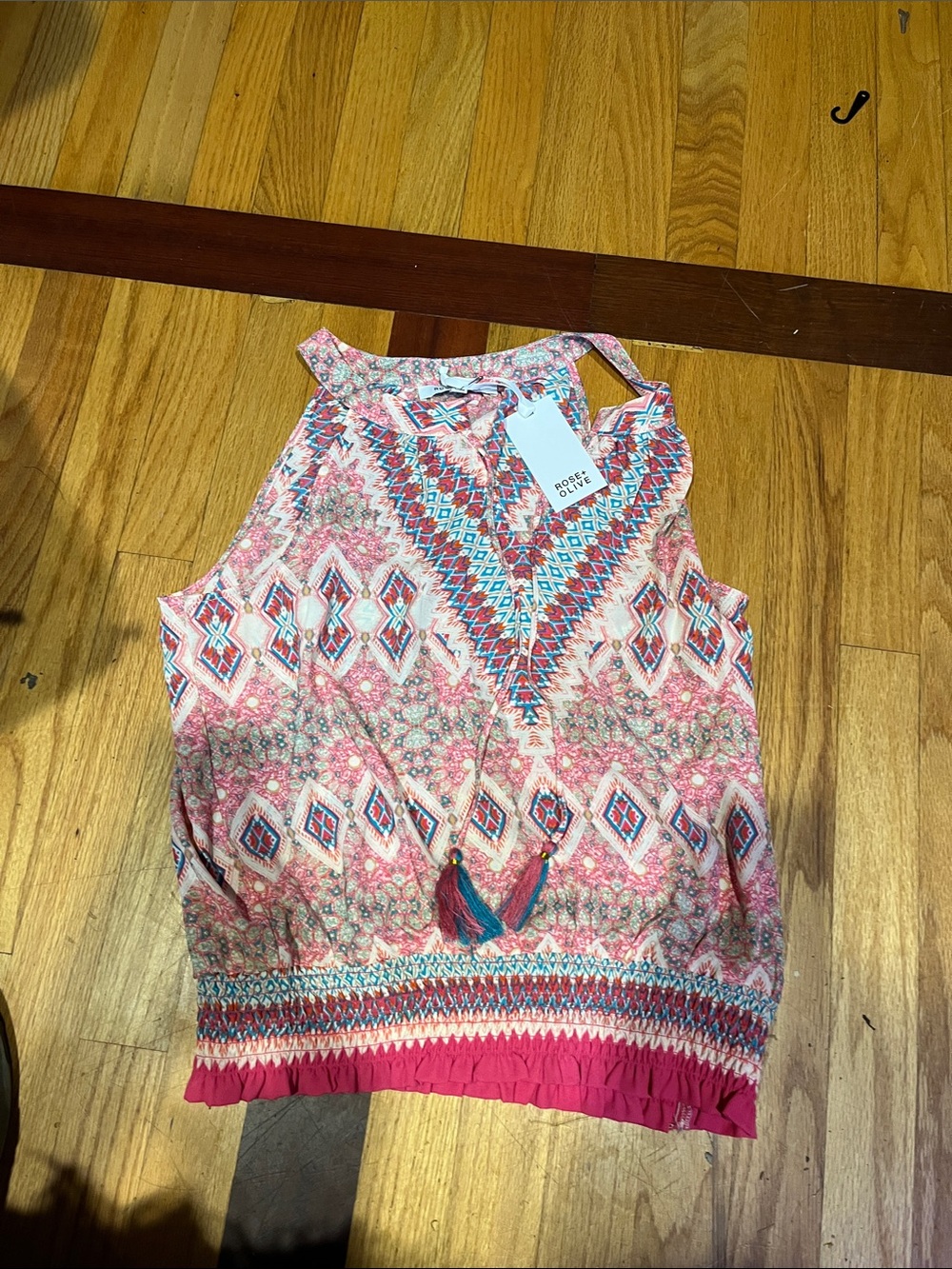 Noble Utopia Pink & Teal Boho Sleeveless Top